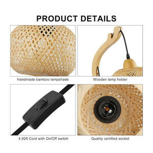 Aplique de pared de mimbre y madera "Phuket" - Con cable y enchufe - E27 (11)