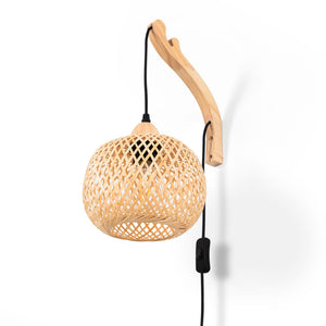 Aplique de pared de mimbre y madera "Phuket" - Con cable y enchufe - E27 (13)