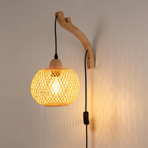 Aplique de pared de mimbre y madera "Phuket" - Con cable y enchufe - E27 - Barcelona Led-Decoración