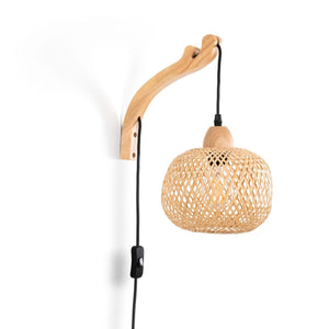 Aplique de pared de mimbre y madera "Phuket" - Con cable y enchufe - E27 - Barcelona Led-Decoración