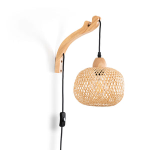 Aplique de pared de mimbre y madera "Phuket" - Con cable y enchufe - E27 (14)