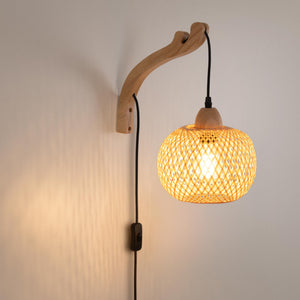 Aplique de pared de mimbre y madera "Phuket" - Con cable y enchufe - E27 (15)