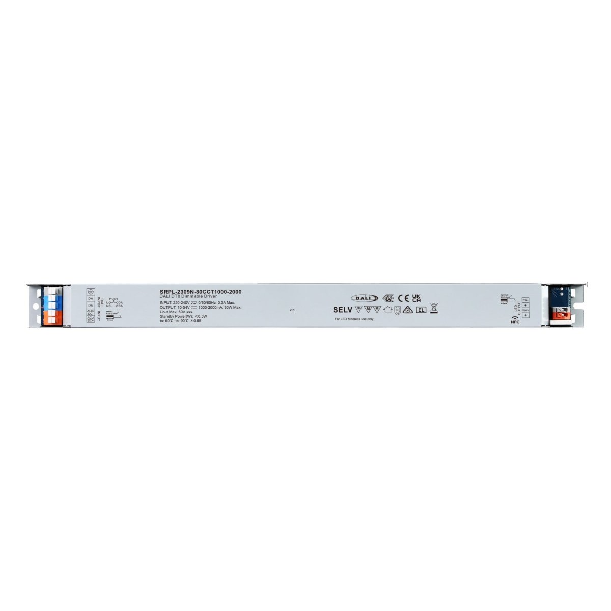 Driver regulable DALI2 DT8 - 80W - Corriente constante - Salida 10-54V DC - 1000-2000mA - NFC - Barcelona Led-