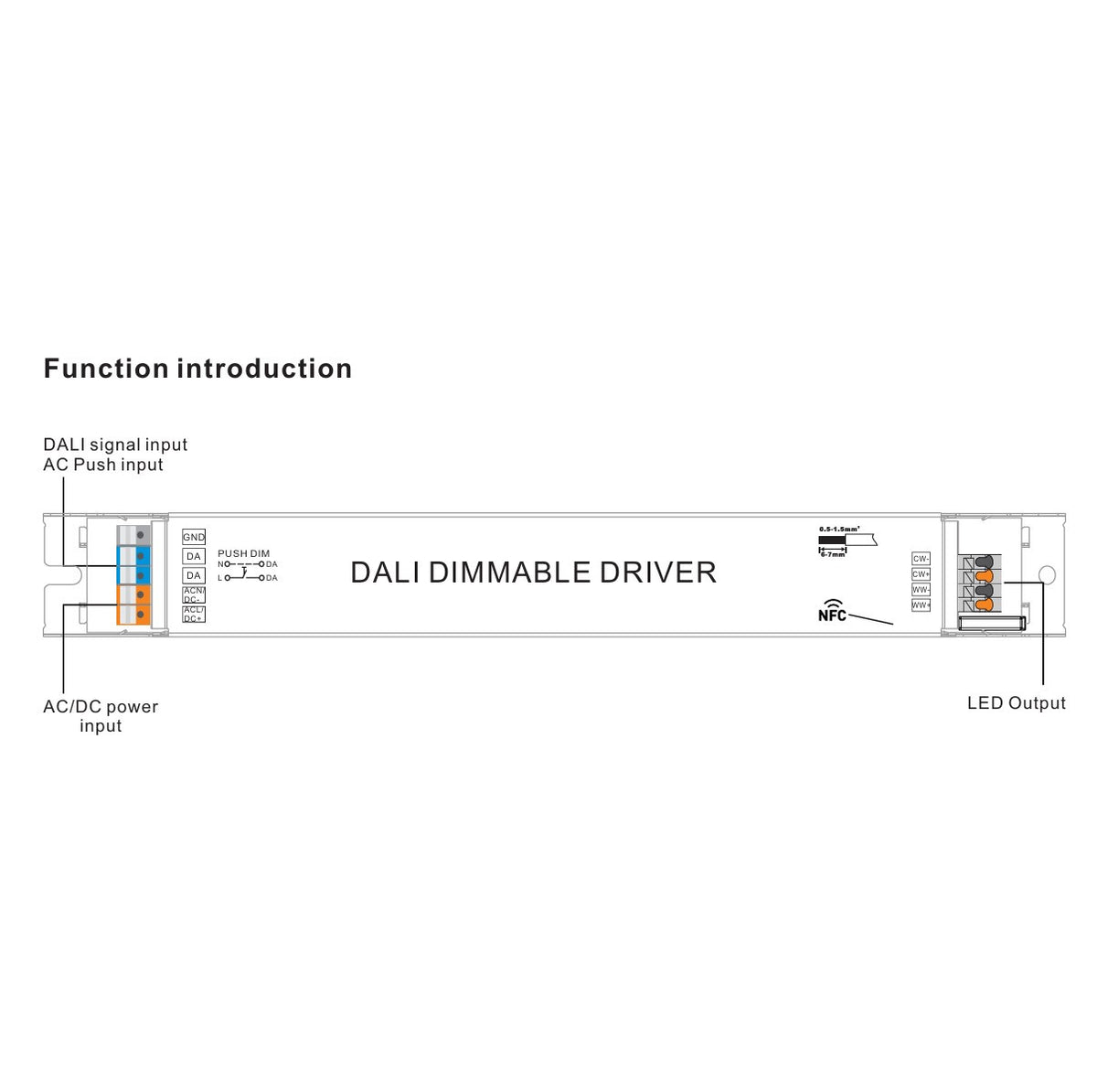 Driver regulable lineal DALI DT8 - CCT - 40W - Corriente constante - Salida 10-54V DC - 500-1050mA - NFC (1)