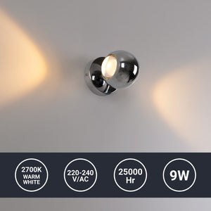 Aplique de pared LED con óptica "BOO" 9W - Cromo - Up & down - 2700K (2)