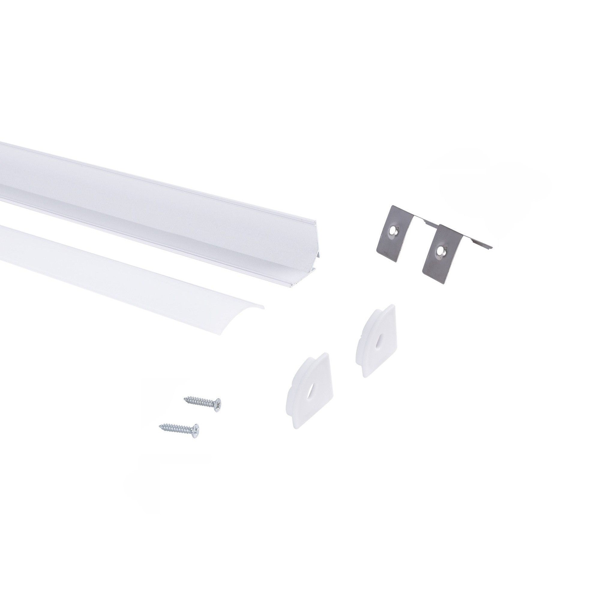 Perfil tira LED de superficie para esquinas - Con difusor - Kit completo - 20x20mm - Tira LED ≤10 mm - 1 metro