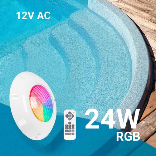 Submersible LED Spotlight for Fiberglass Pool - 12V AC - 24W - IP68 - Ø295mm