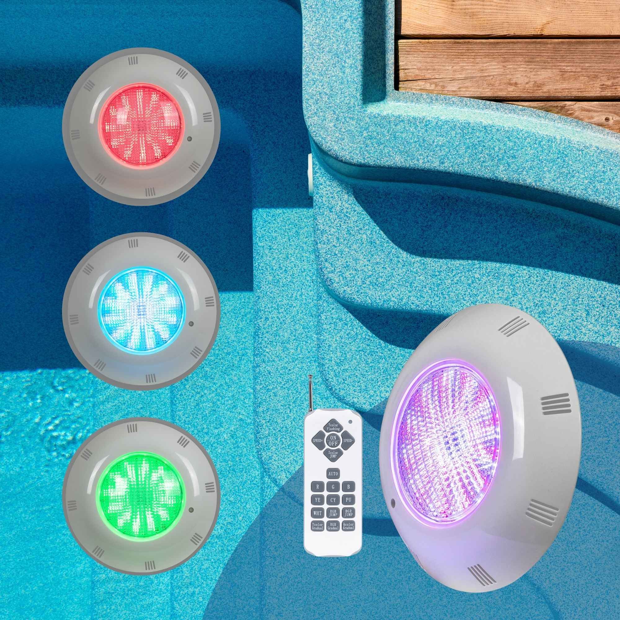 Foco LED sumergible para piscina de fibra - 12V AC - 24W - IP68 - Ø295mm (1)