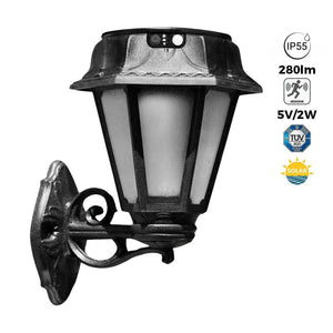 Farola solar de jardín aplique de pared "BISSO/ROSETTA" con sensor PIR - 2 modos de funcionamiento - 4000K