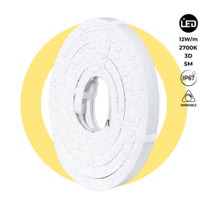 Neón LED flexible 3D 24V DC - 16x16mm - 5 metros - Kit completo - 12W/m - IP67 - Curvatura vertical y horizontal