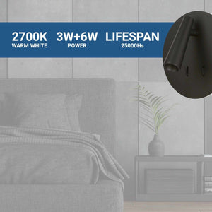 Aplique de pared "FELAM" - 3W + 6W - 2700K - CRI 85 - Barcelona Led-Decoración