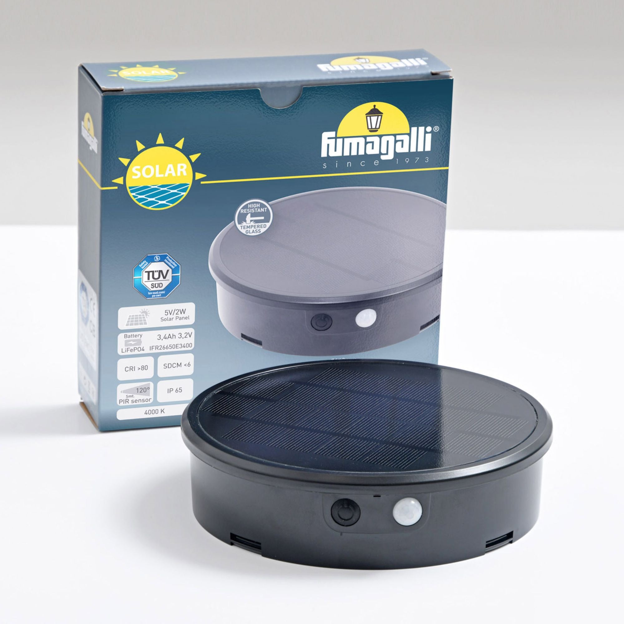 Aplique de pared solar "FORTUNATO" FUMAGALLI - Sensor PIR - 4000K - 2 modos de funcionamiento (1)