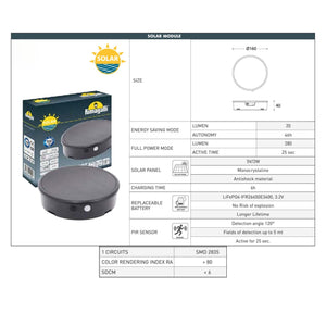 Farol de pie solar "MINILOT/ROSETTA" con sensor PIR - 4000K - 2 modos de funcionamiento (7)