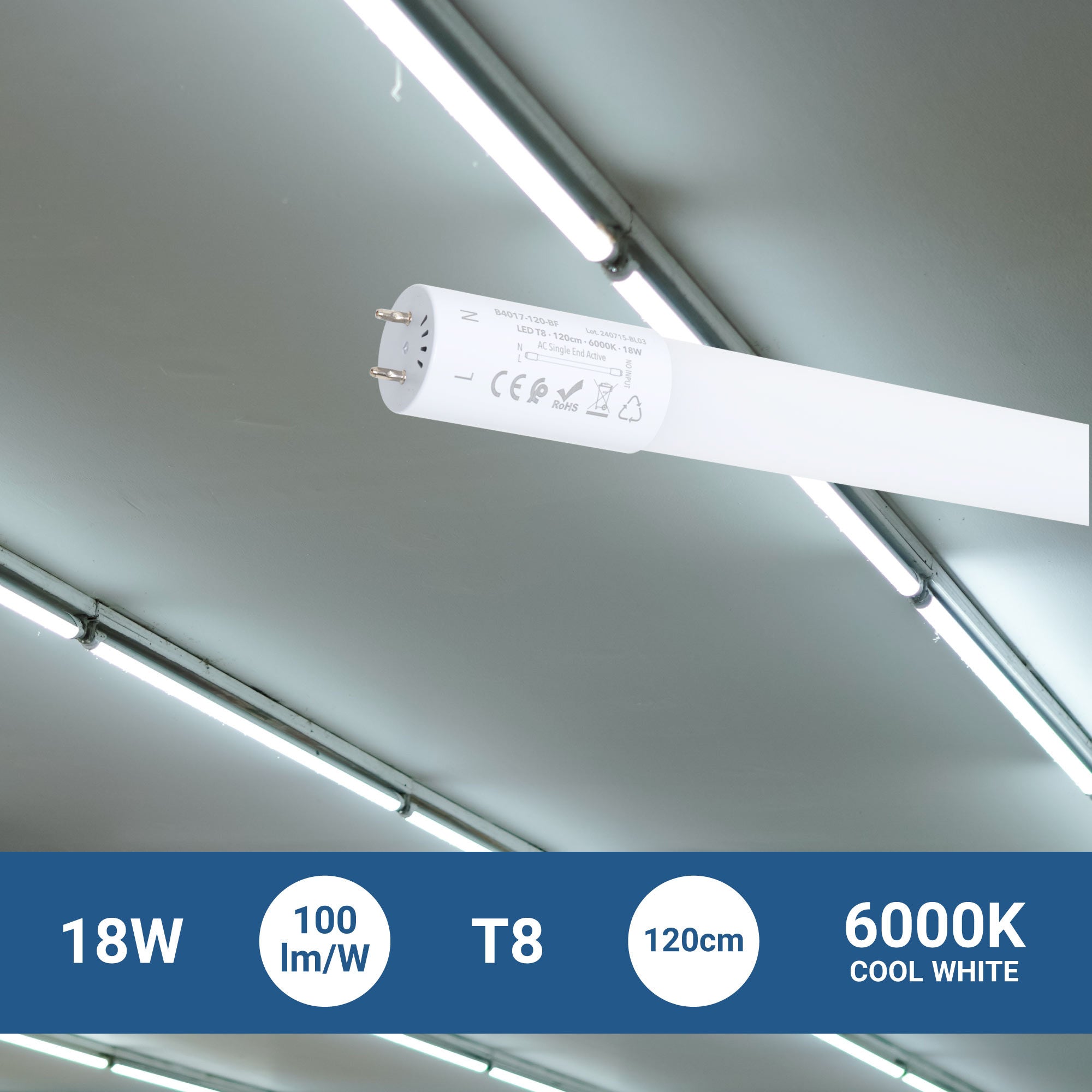 Tubo LED T8 con sensor de movimiento microondas 30-100% - 18W - 120 cm - 6000K (1)