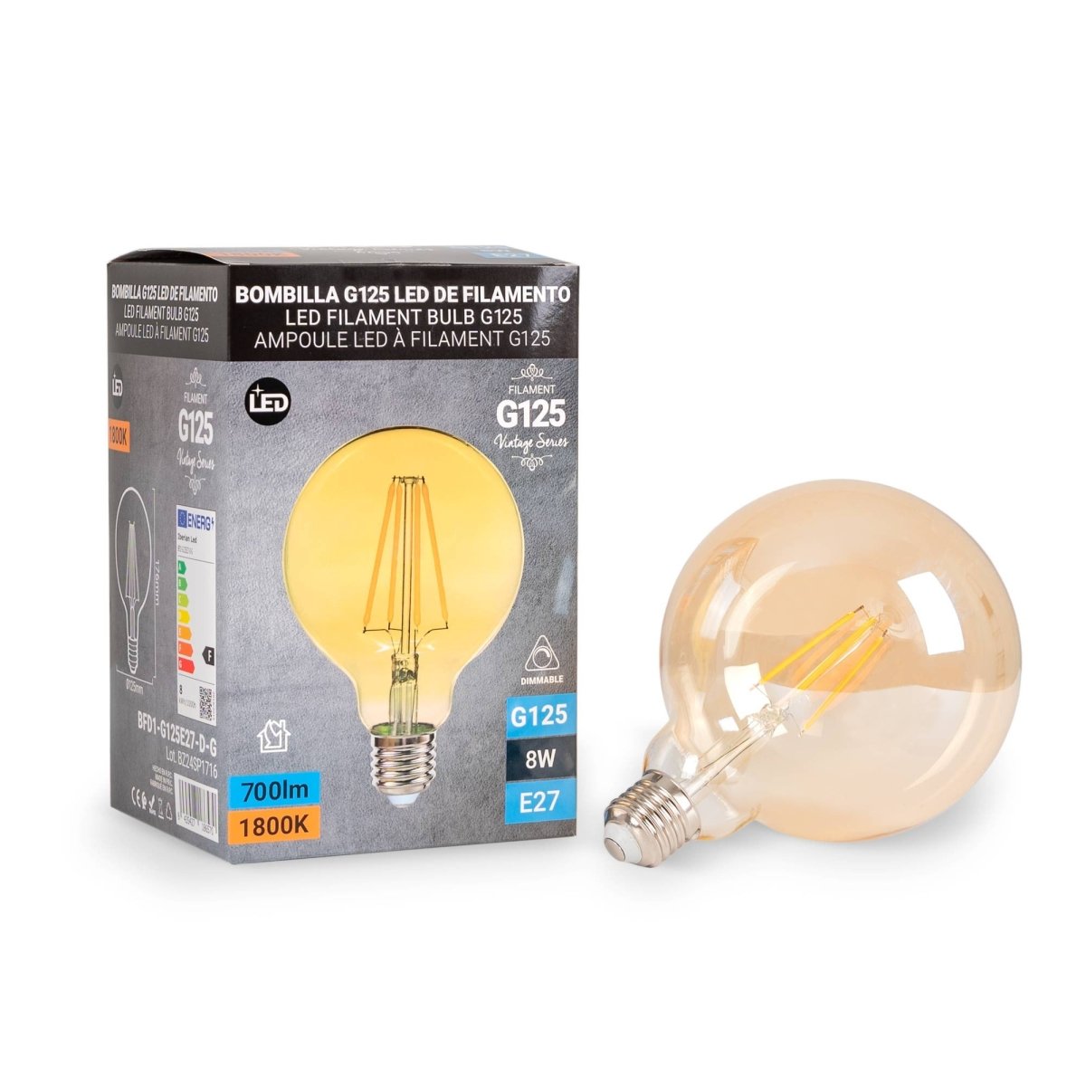 Bombilla LED Vintage Globo Filamento - E27 G125 - 6W - Regulable - Barcelona Led-