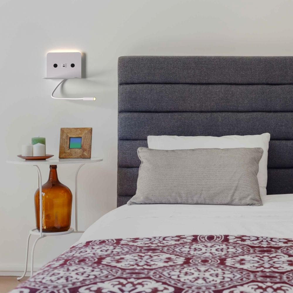 Aplique de pared para lectura "SLANGE 2" - 3W + 6W - Puerto USB + USB-C (1)