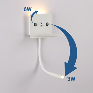 Aplique de pared para lectura "SLANGE 2" - 3W + 6W - Puerto USB + USB-C (4)