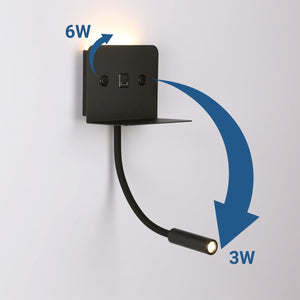 Aplique de pared para lectura "SLANGE 2" - 3W + 6W - Puerto USB + USB-C (19)