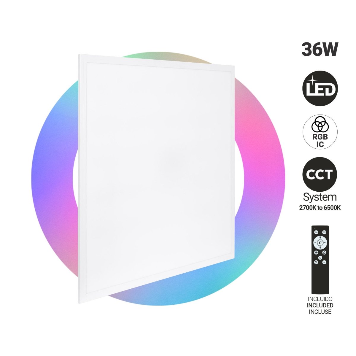 Plafón de techo LED Backlight - 60x60cm - 36W - CCT + RGB IC - Con mando a distancia - Barcelona Led-