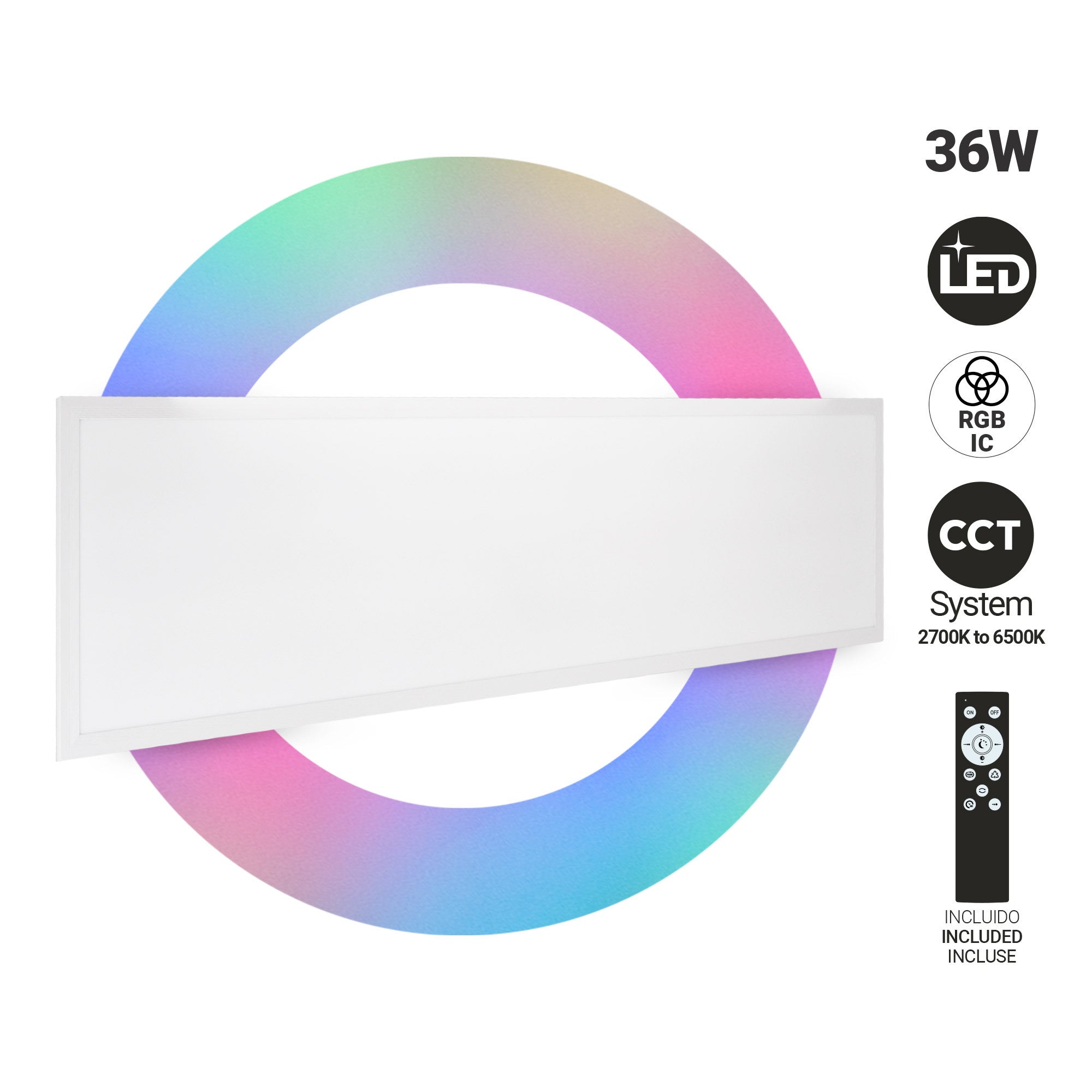 Plafón de techo LED Backlight - 120x30cm - 36W - CCT + RGB IC - Con mando a distancia