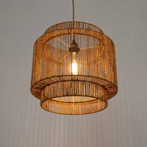 Lámpara colgante de yute "RAWA" con interruptor y enchufe - E27 - Barcelona Led-Decoración