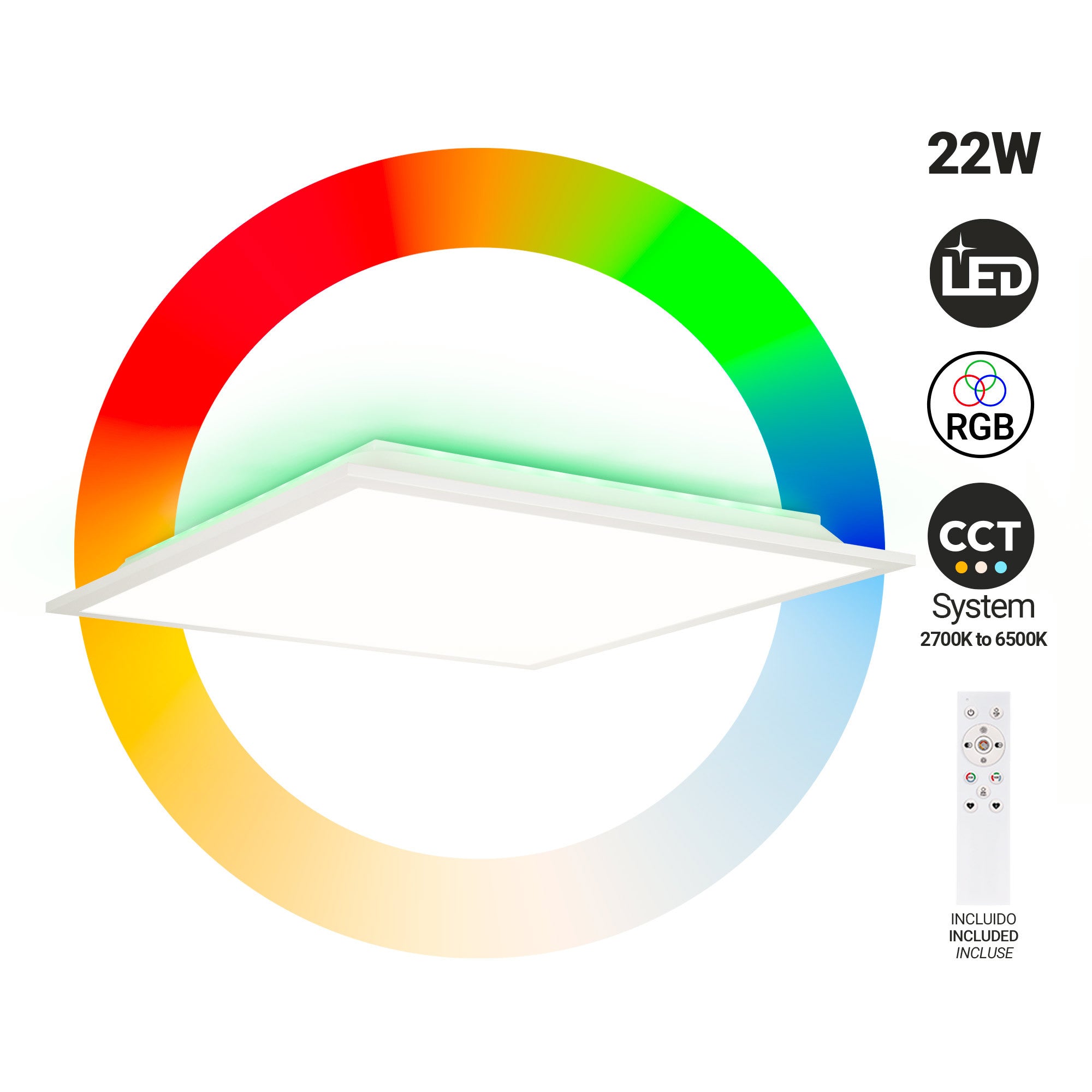Plafón de techo LED Backlight - 45x45cm - 22W - CCT + 2RGB - Retroiluminado