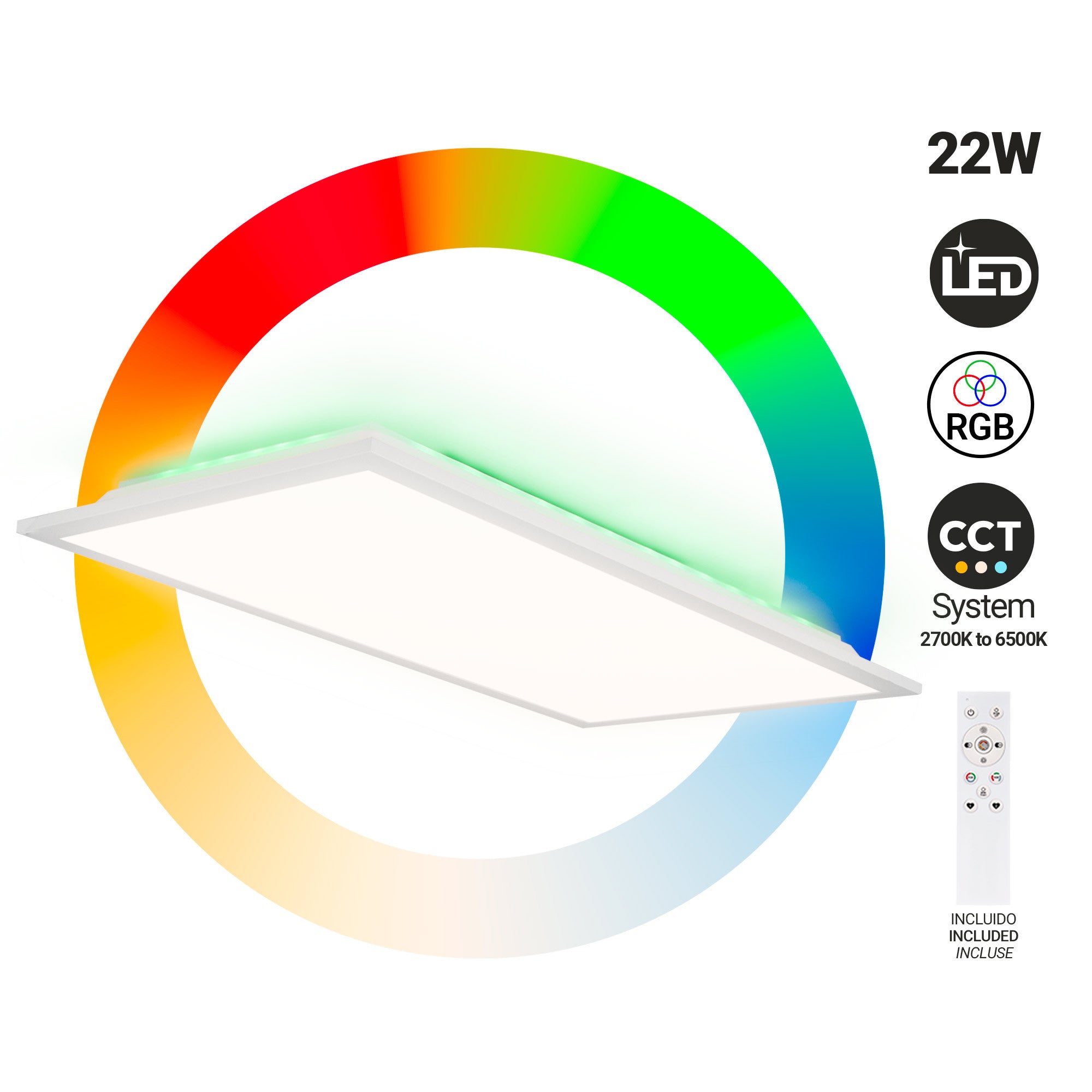 Plafón de techo LED Backlight - 60x30cm - 22W - CCT + 2RGB - Retroiluminado