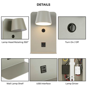 Aplique de pared para lectura "BASKOP" - Puerto USB + USB-C - 6W - Barcelona Led-Decoración
