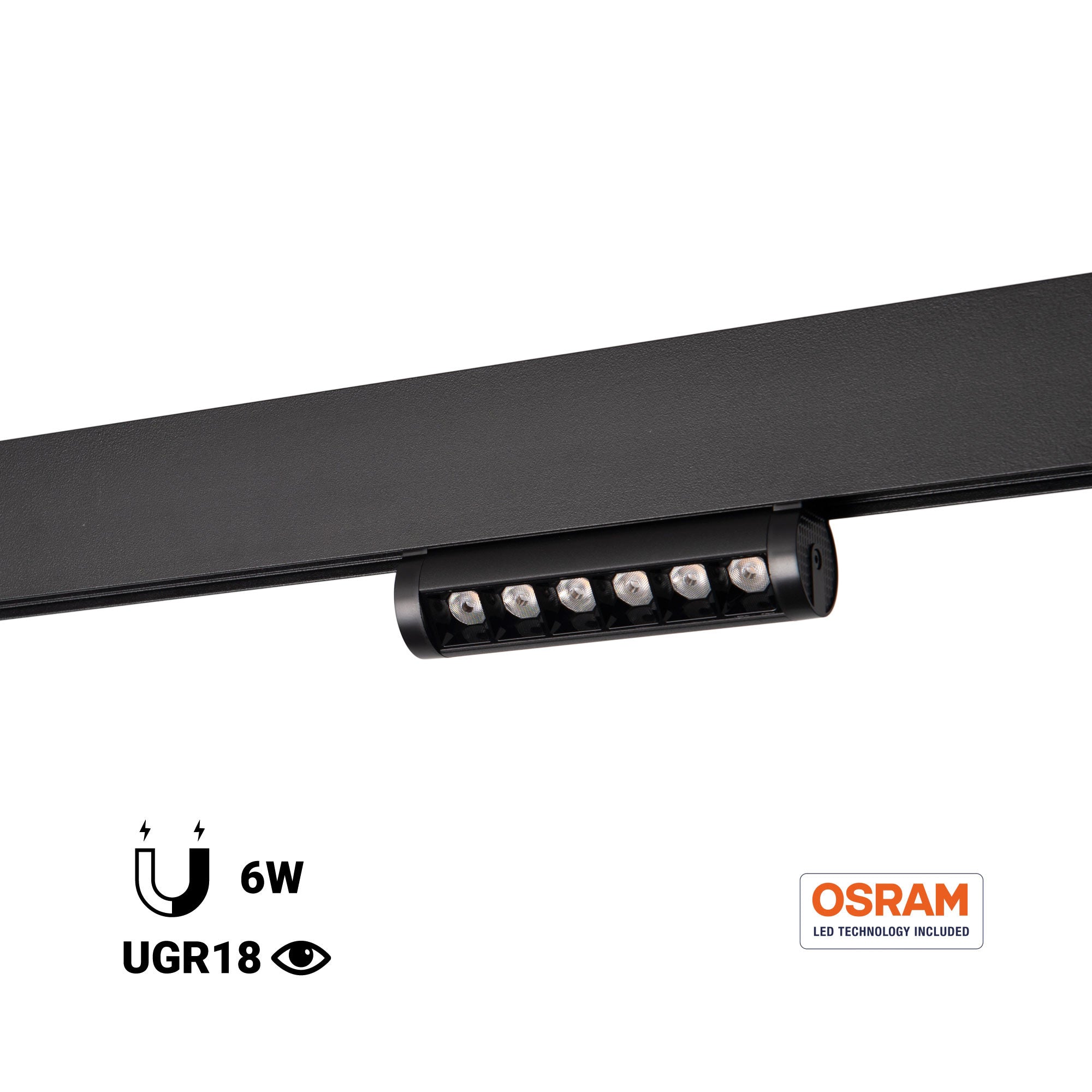 Foco lineal orientable para carril magnético 48V- 6W - Chip OSRAM - UGR18 - CRI90
