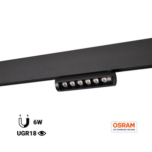 Foco lineal orientable para carril magnético 48V- 6W - Chip OSRAM - UGR18 - CRI90