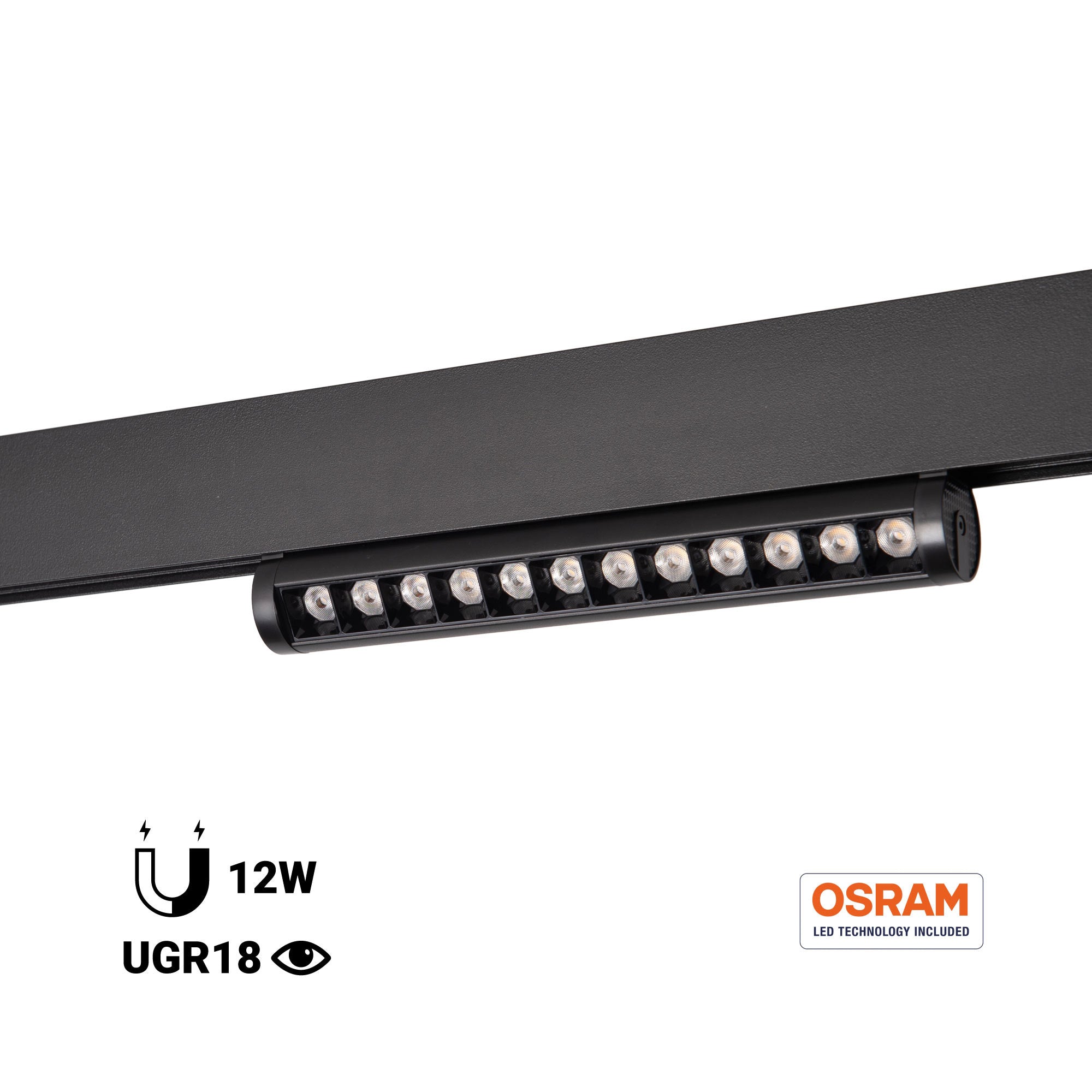 Foco lineal orientable para carril magnético 48V- 12W - Chip OSRAM - UGR18 - CRI90