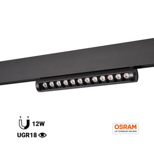 Foco lineal orientable para carril magnético 48V- 12W - Chip OSRAM - UGR18 - CRI90 - Barcelona Led-