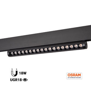 Foco lineal orientable para carril magnético 48V - 18W - Chip OSRAM - UGR18 - CRI90