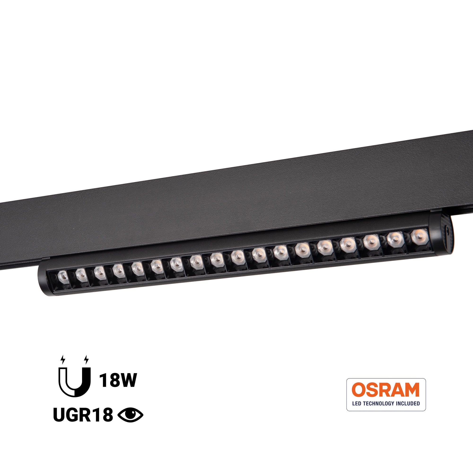 Foco lineal orientable para carril magnético 48V - 18W - Chip OSRAM - UGR18 - CRI90