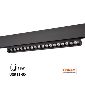 Foco lineal orientable para carril magnético 48V - 18W - Chip OSRAM - UGR18 - CRI90
