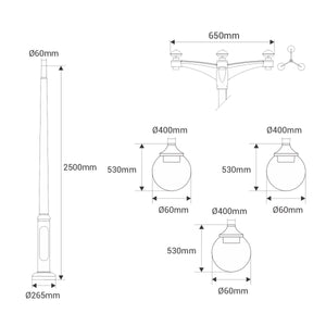 Poste Exterior de Tres Luces "GLOBE 400 MODERN" Fumagalli - 4 opciones - E27 - Barcelona Led-