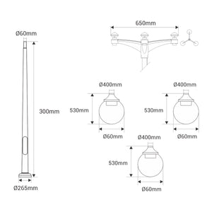 Poste Exterior de Tres Luces "GLOBE 400 MODERN" Fumagalli - 4 opciones - E27 - Barcelona Led-