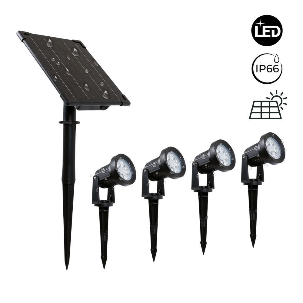 Kit x 4 focos solares exterior con panel solar - 5W - IP66 - 3000K