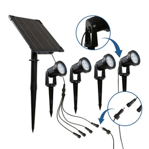 Kit x 4 focos solares exterior con panel solar - 5W - IP66 - 3000K - Barcelona Led-