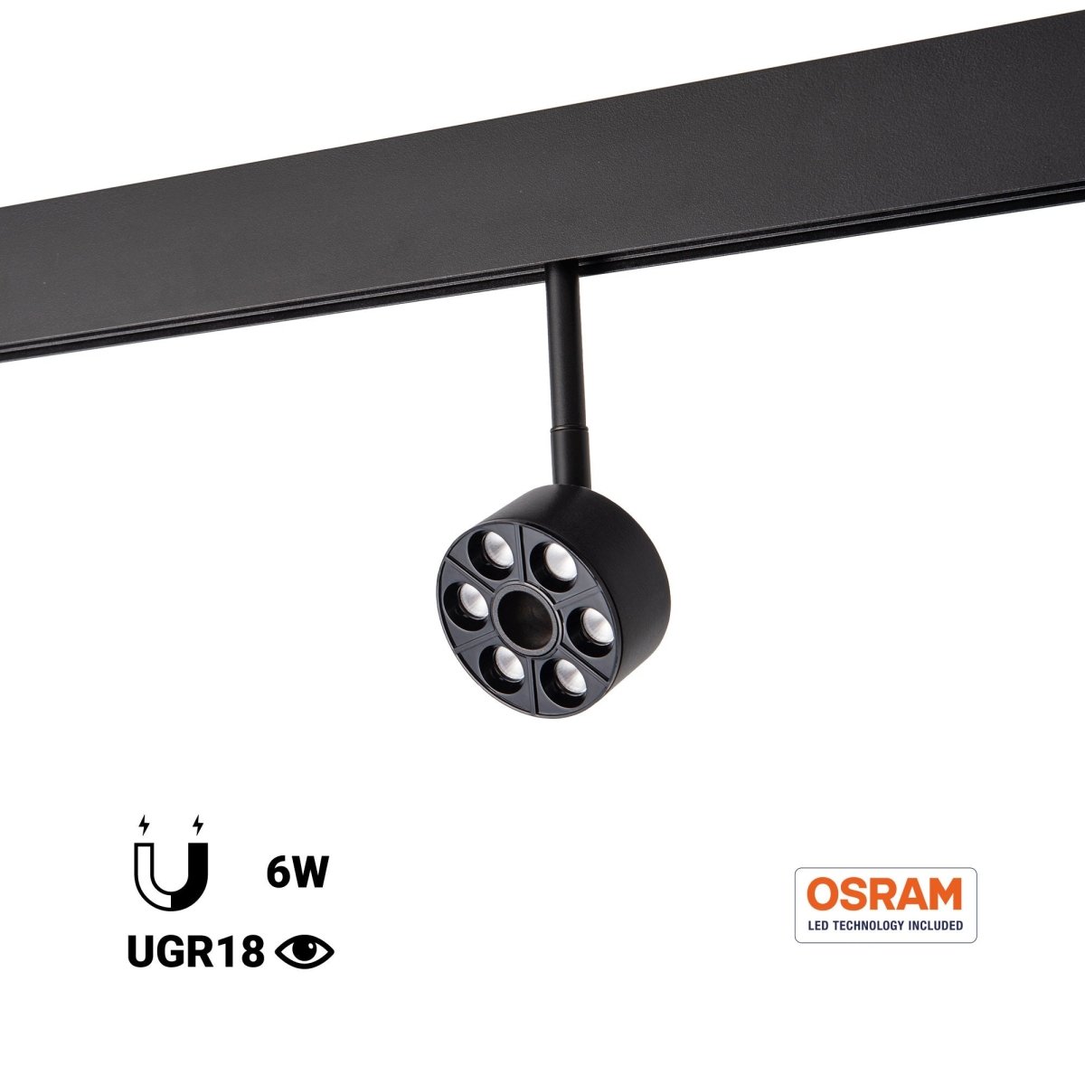 Luminaria circular LED para carril magnético 48V - Ø7cm - 6W - CRI90 - UGR18 - OSRAM - Barcelona Led-