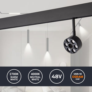 Luminaria circular LED para carril magnético 48V - Ø7cm - 6W - CRI90 - UGR18 - OSRAM - Barcelona Led-