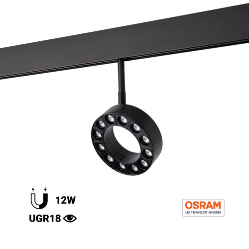 Luminária circular LED para trilho magnético 48V - Ø11,5cm - 12W - CRI90 - UGR18 - OSRAM