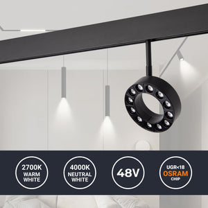 Luminaria circular LED para carril magnético 48V - Ø11,5cm - 12W - CRI90 - UGR18 - OSRAM (1)