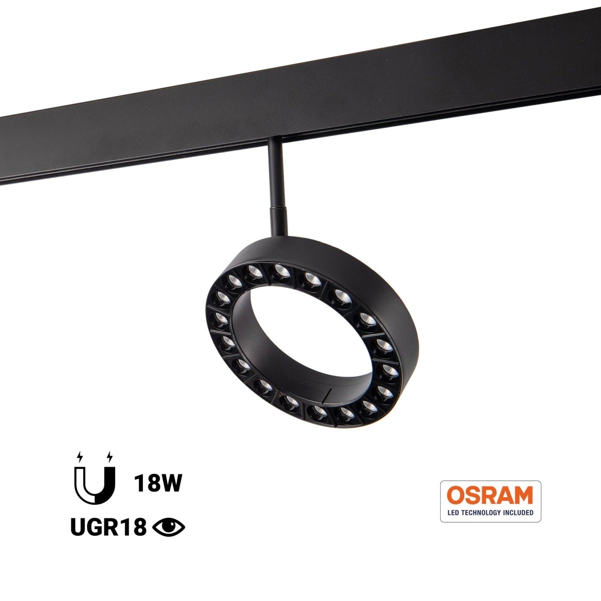 Luminaria circular LED para carril magnético 48V - Ø16cm - 18W - CRI90 - UGR18 - OSRAM - Barcelona Led-