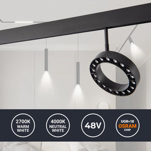 Luminaria circular LED para carril magnético 48V - Ø16cm - 18W - CRI90 - UGR18 - OSRAM (1)