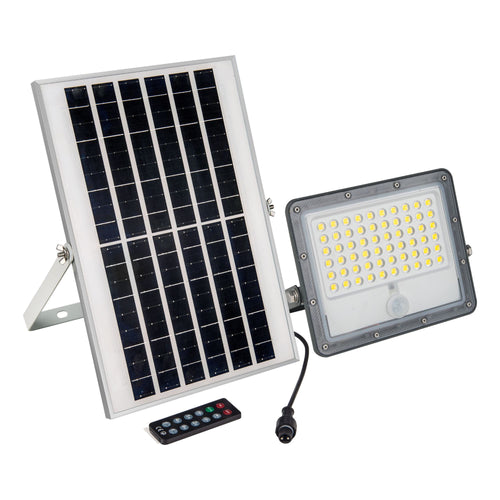 Proiettore solare di sicurezza 12W - Sensore PIR e telecomando - 4000K - IP65