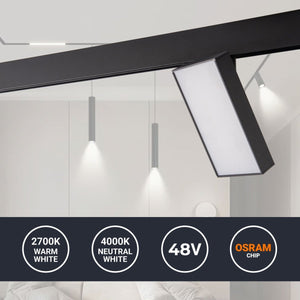 Luminaria cuadrada LED para carril magnético 48V - 18W - CRI90 - OSRAM - Barcelona Led-