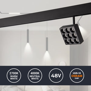 Luminaria cuadrada LED para carril magnético 48V - 9W - CRI90 - UGR18 - OSRAM (1)