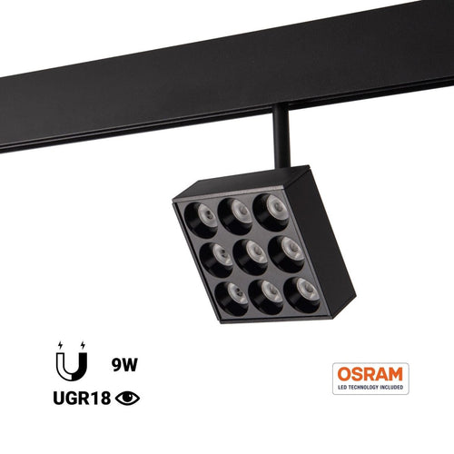 Square LED fixture for magnetic track 48V - 9W - CRI90 - UGR18 - OSRAM