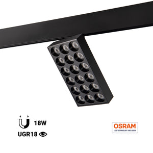 Luminaria cuadrada LED para carril magnético 48V - 18W - CRI90 - UGR18 - OSRAM